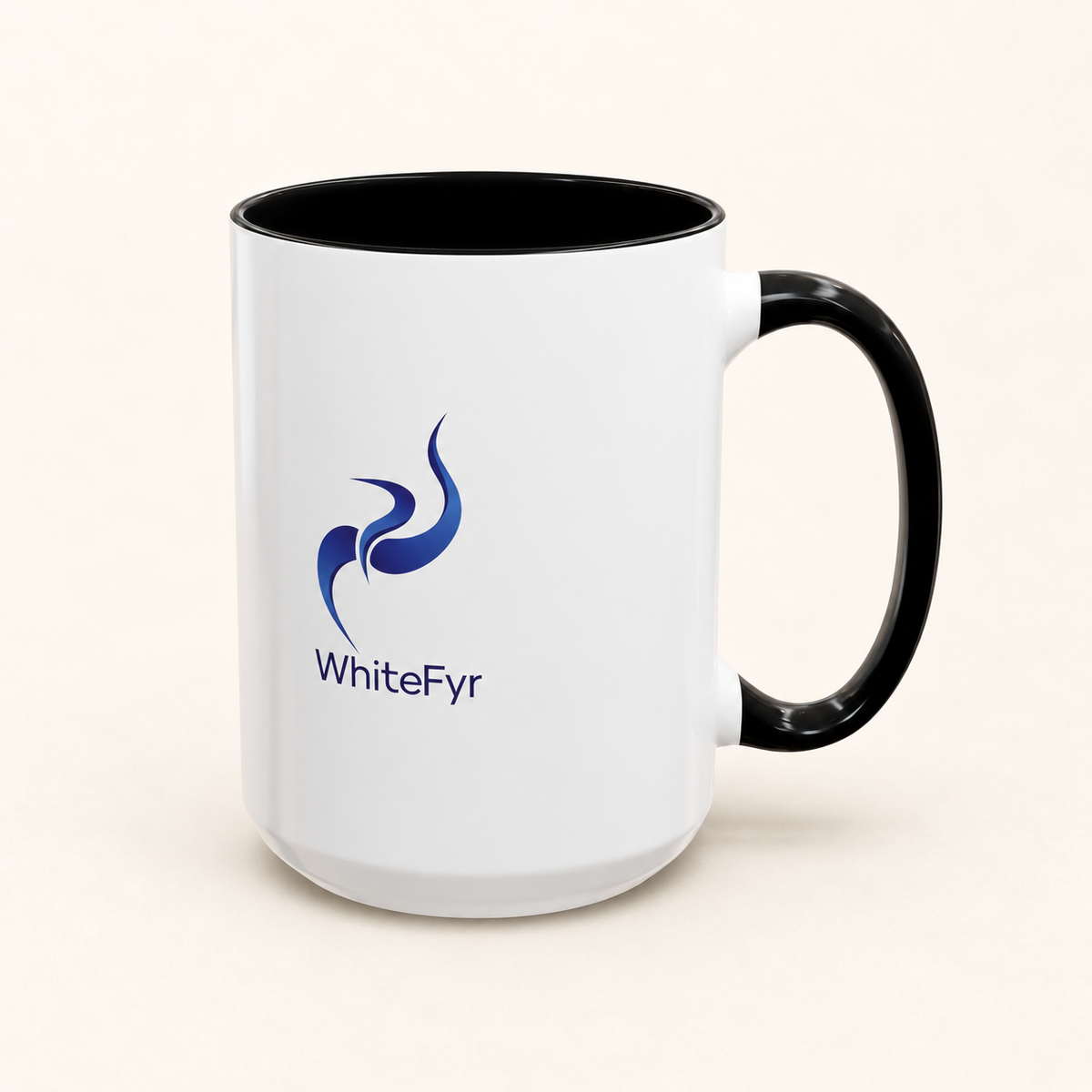 WhiteFyr Two-Tone Ceramic Mug – 11oz & 15oz — black-15oz — AI-assisted warm studio background