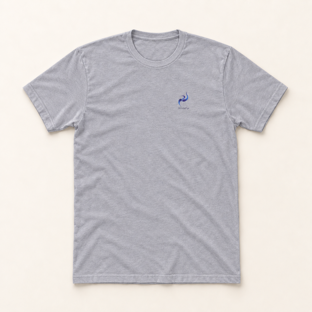 WhiteFyr Men’s Cotton Logo T-Shirt in Heather Grey — AI-assisted front studio mockup