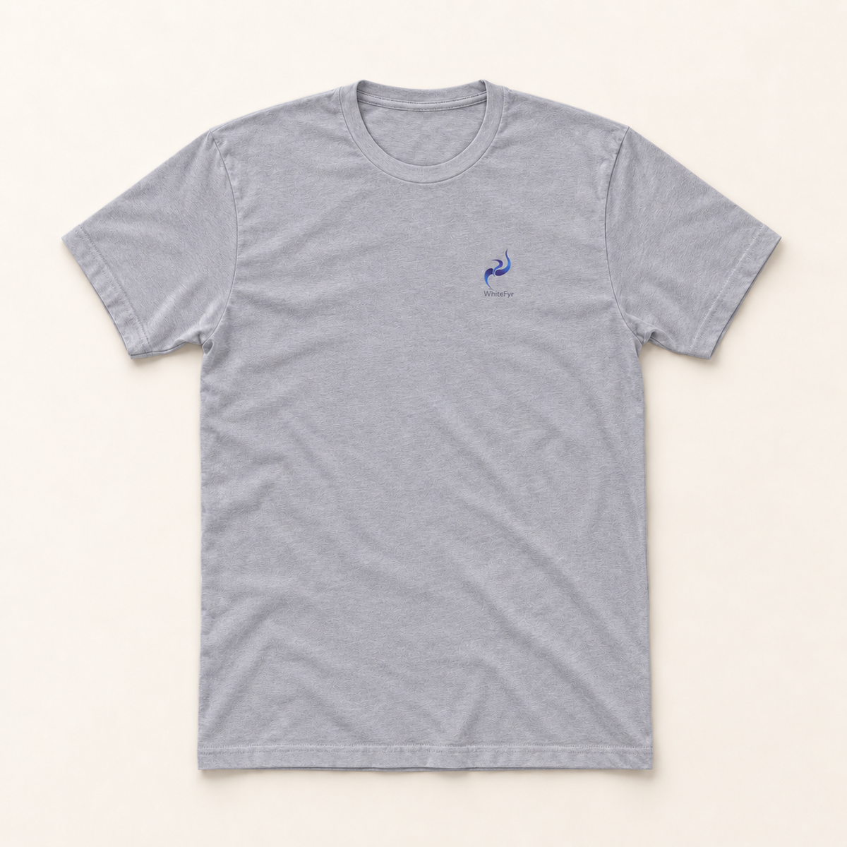 WhiteFyr Men’s Cotton Logo T-Shirt in Heather Grey — AI-assisted front studio mockup