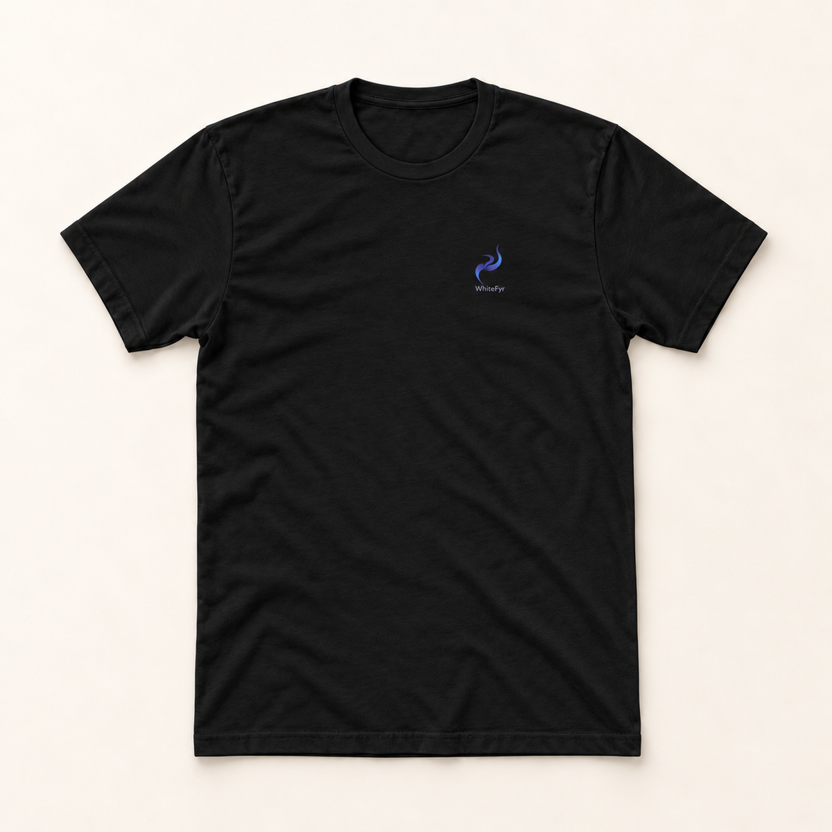 WhiteFyr Men’s Cotton Logo T-Shirt in Solid Black — AI-assisted front studio mockup