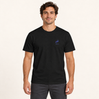WhiteFyr Men’s Cotton Logo T-Shirt in Solid Black — AI-assisted model studio mockup