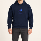 WhiteFyr men's navy hoodie — AI-generated studio model mockup