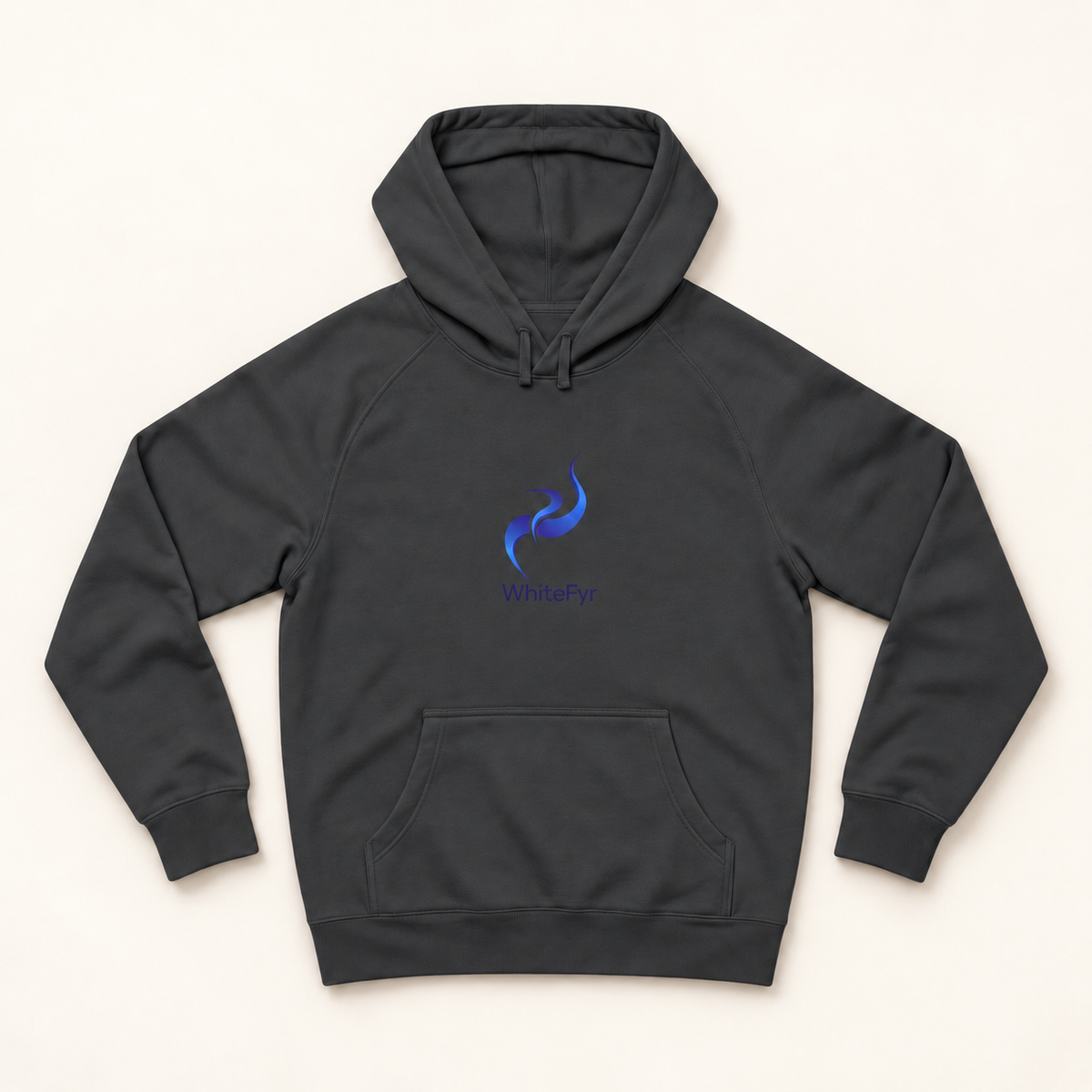 WhiteFyr Men's Performance Hoodie in Coal — AI-assisted front studio mockup