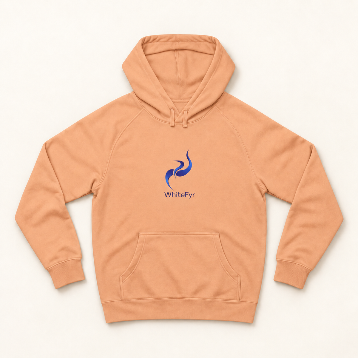 WhiteFyr Men's Performance Hoodie in Peach — AI-assisted front studio mockup