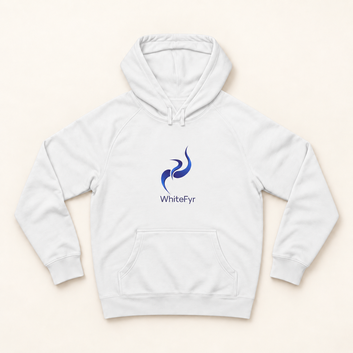WhiteFyr Men's Performance Hoodie in White — AI-assisted front studio mockup