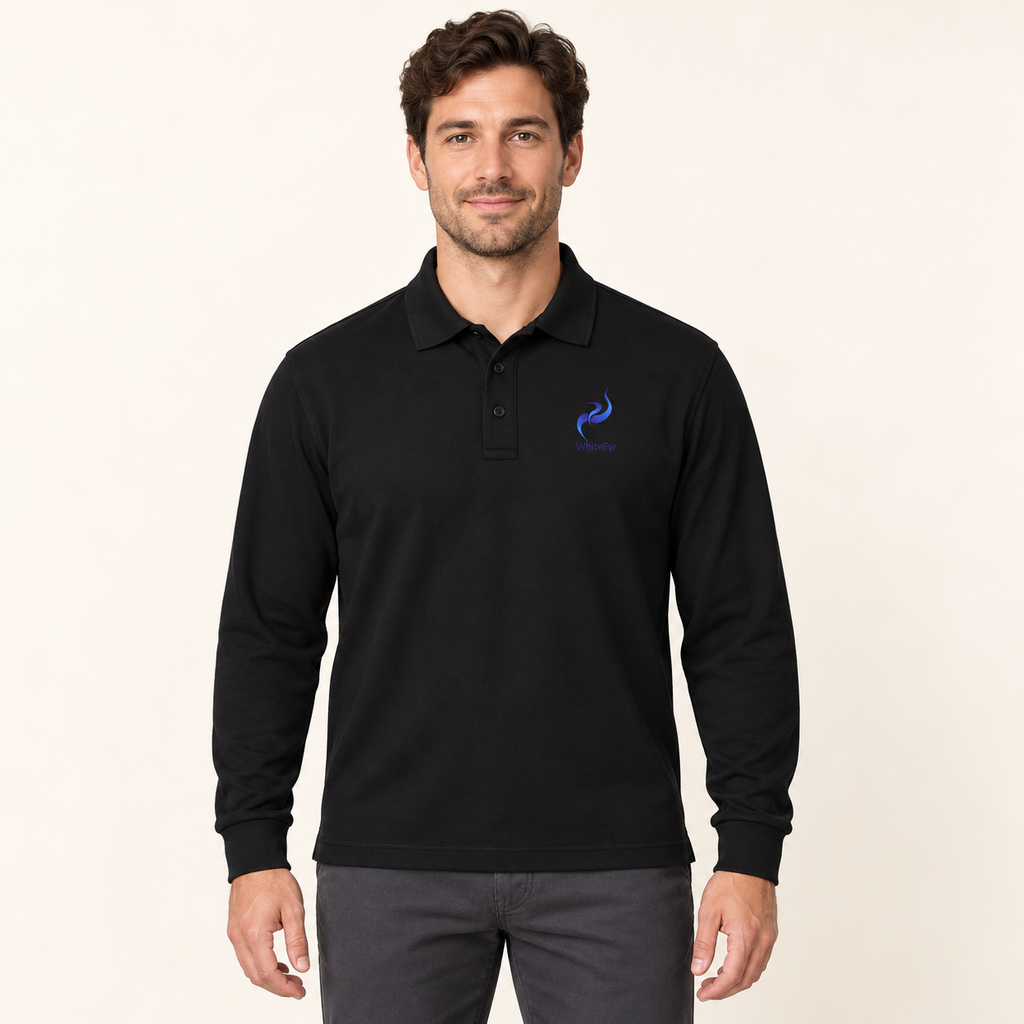 WhiteFyr Men's Performance Polo - Long Sleeve — AI-assisted studio model mockup