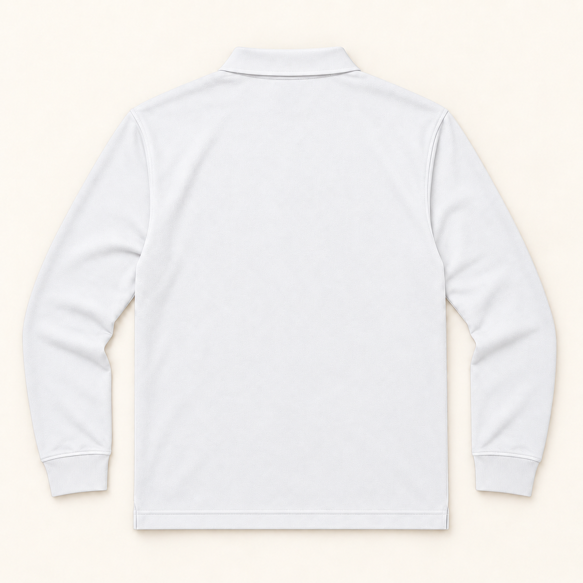 WhiteFyr Men's Performance Polo - Long Sleeve in White — AI-assisted back studio mockup