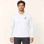 WhiteFyr Men's Performance Polo - Long Sleeve in White — AI-assisted model studio mockup