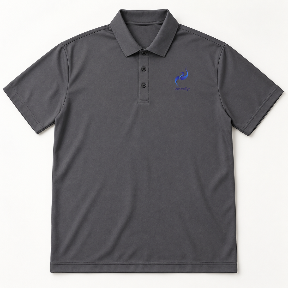 WhiteFyr Men's Performance Polo - Short Sleeve in Charcoal — AI-assisted front studio mockup
