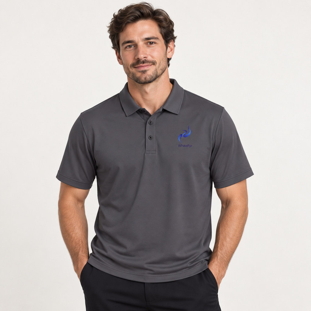 WhiteFyr Men's Performance Polo - Short Sleeve in Charcoal — AI-assisted model studio mockup