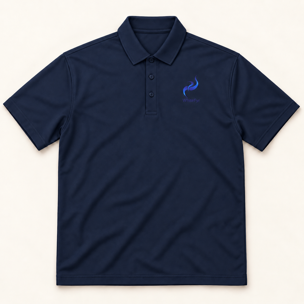 WhiteFyr Men's Performance Polo - Short Sleeve in Navy — AI-assisted front studio mockup