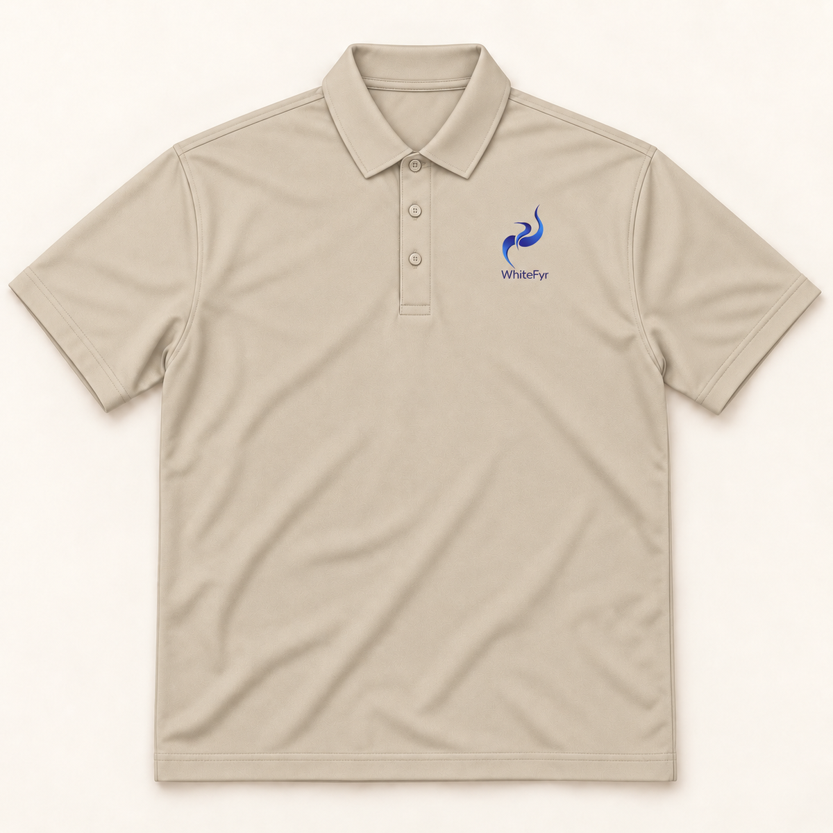 WhiteFyr Men's Performance Polo - Short Sleeve in Sand — AI-assisted front studio mockup