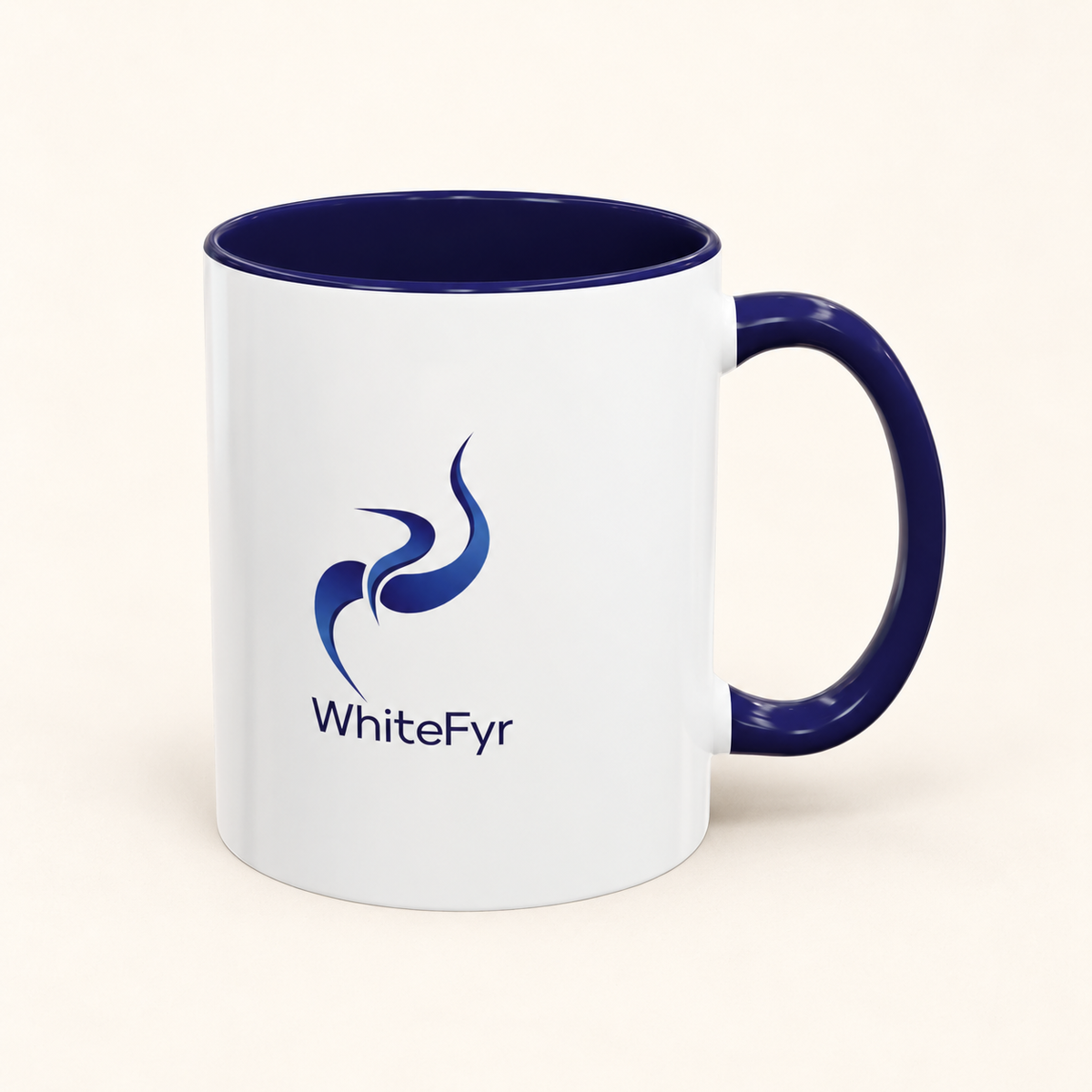WhiteFyr Two-Tone Ceramic Mug – 11oz & 15oz — navy-11oz — AI-assisted warm studio background