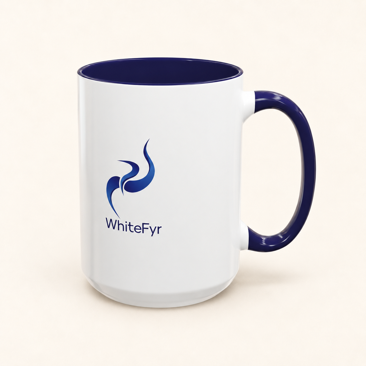 WhiteFyr Two-Tone Ceramic Mug – 11oz & 15oz — navy-15oz — AI-assisted warm studio background