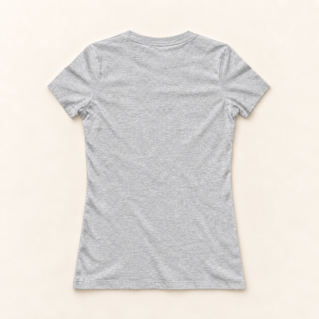 WhiteFyr Women’s Slim-Fit Logo T-Shirt in Athletic Heather — AI-assisted back studio mockup