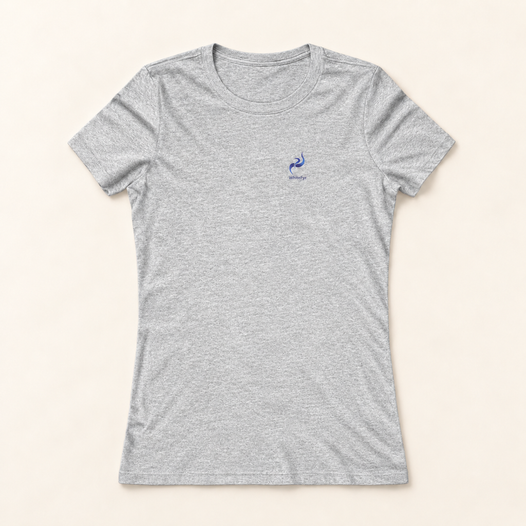 WhiteFyr Women’s Slim-Fit Logo T-Shirt in Athletic Heather — AI-assisted front studio mockup