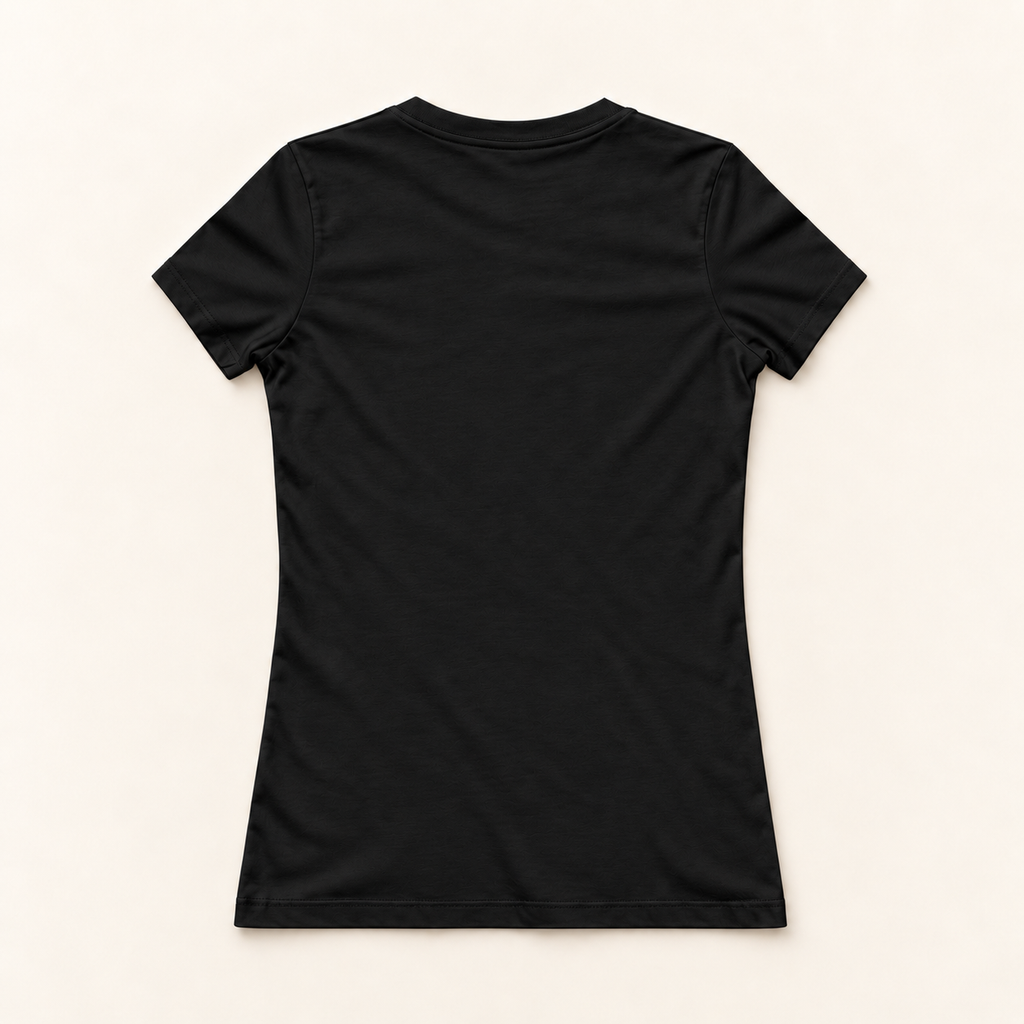 WhiteFyr Women’s Slim-Fit Logo T-Shirt in Black — AI-assisted back studio mockup