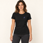 WhiteFyr Women’s Slim-Fit Logo T-Shirt in Black — AI-assisted model studio mockup