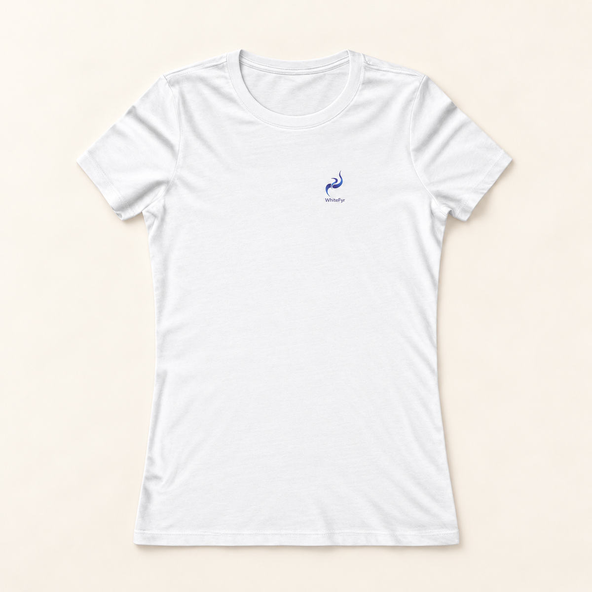 WhiteFyr Women’s Slim-Fit Logo T-Shirt — AI-assisted studio front mockup