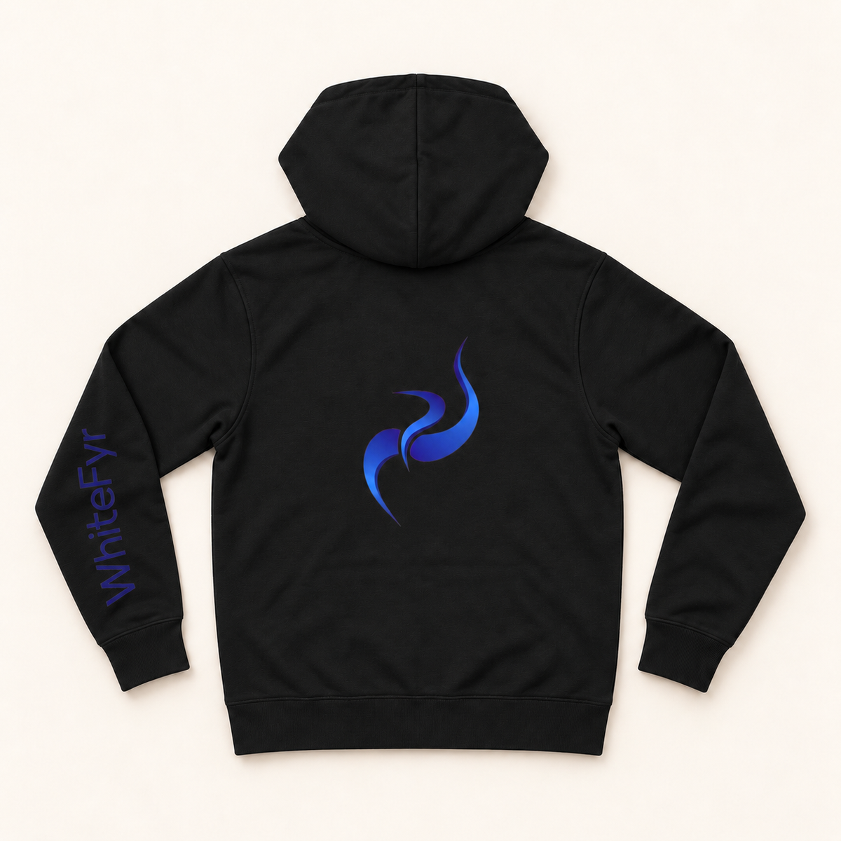 WhiteFyr women's fitted zip hoodie in Black — AI-assisted back studio mockup