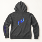 WhiteFyr women's fitted zip hoodie in Dark Heather Grey — AI-assisted back studio mockup