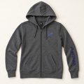 WhiteFyr women's fitted zip hoodie in Dark Heather Grey — AI-assisted front studio mockup