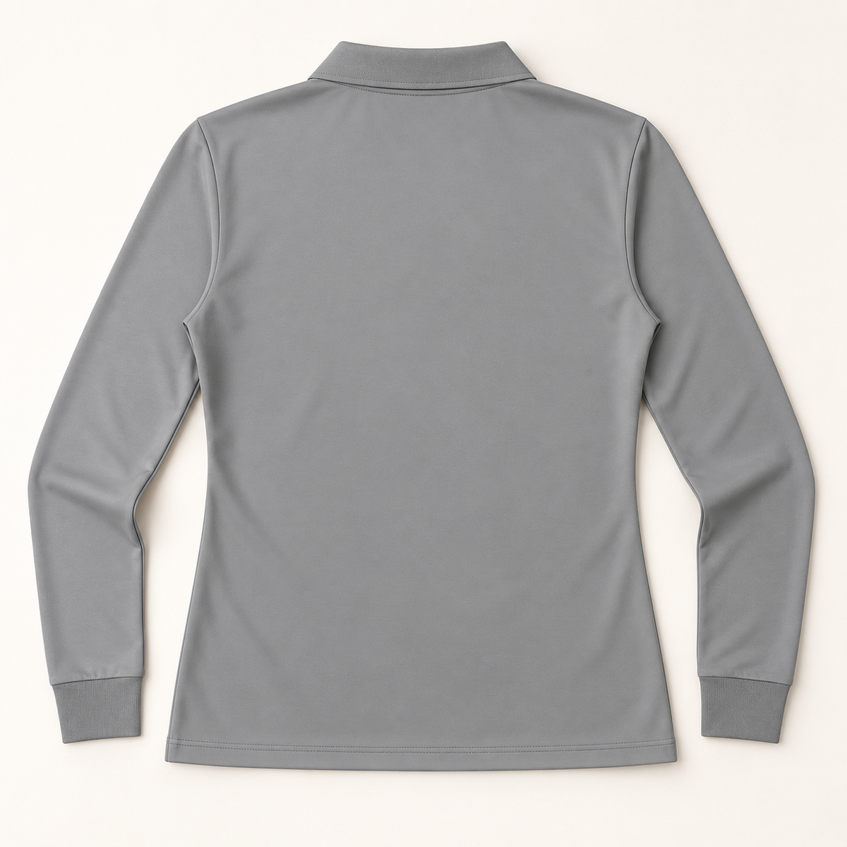WhiteFyr Women's Performance Polo - Long Sleeve in Gusty Grey — AI-assisted back studio mockup