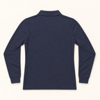 WhiteFyr Women's Performance Polo - Long Sleeve in River Blue Navy — AI-assisted back studio mockup