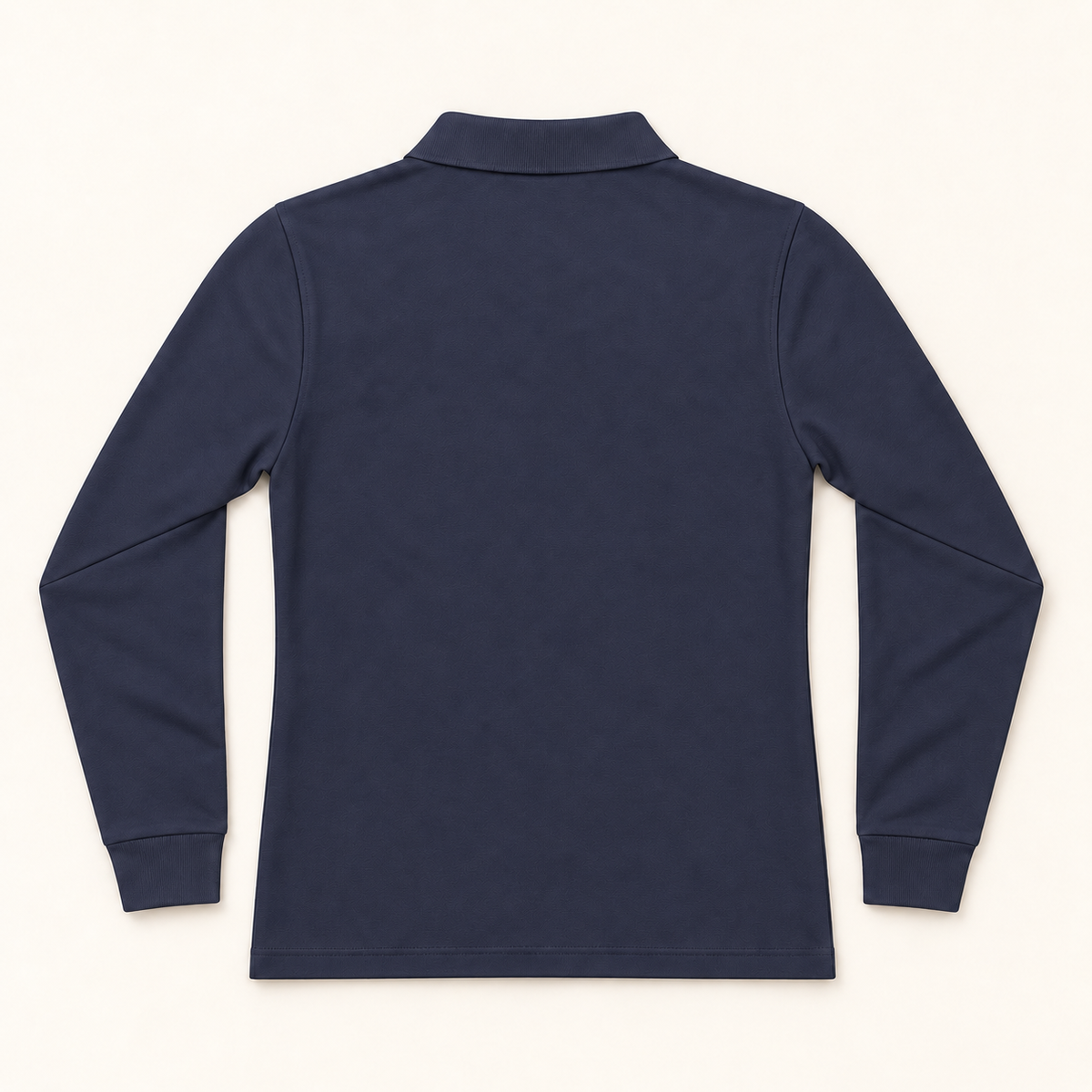 WhiteFyr Women's Performance Polo - Long Sleeve in River Blue Navy — AI-assisted back studio mockup