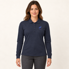 WhiteFyr Women's Performance Polo - Long Sleeve in River Blue Navy — AI-assisted model studio mockup