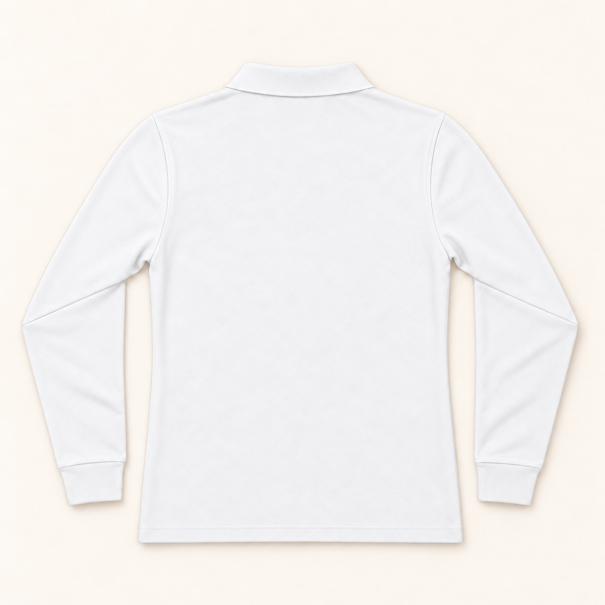 WhiteFyr Women's Performance Polo - Long Sleeve in White — AI-assisted back studio mockup