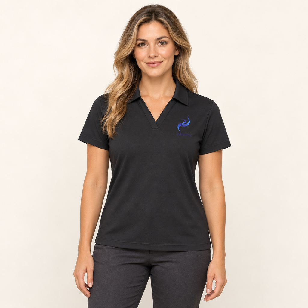 WhiteFyr Women's Performance Polo - Short Sleeve — AI-assisted studio model mockup