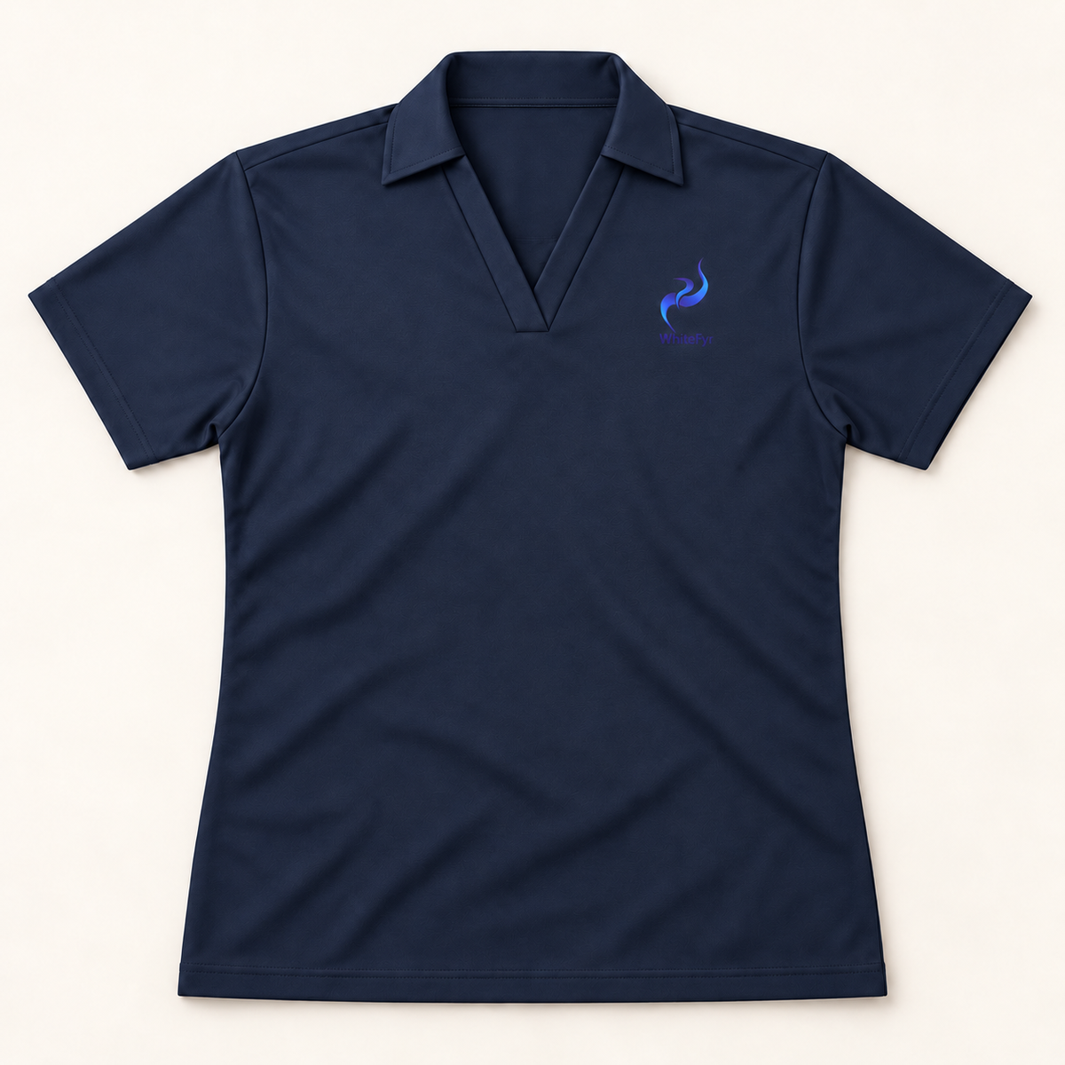 WhiteFyr Women's Performance Polo - Short Sleeve in Navy — AI-assisted front studio mockup
