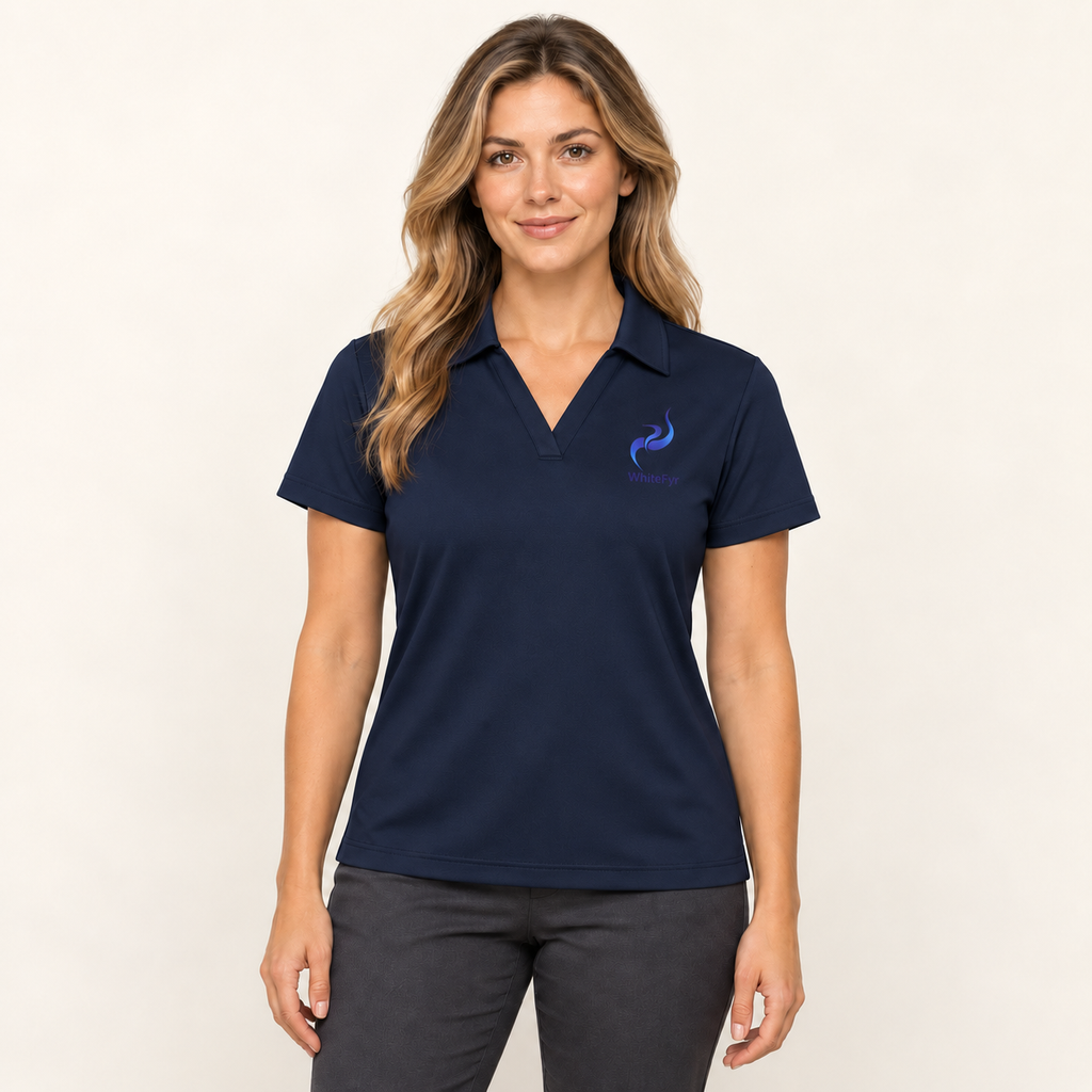 WhiteFyr Women's Performance Polo - Short Sleeve in Navy — AI-assisted model studio mockup