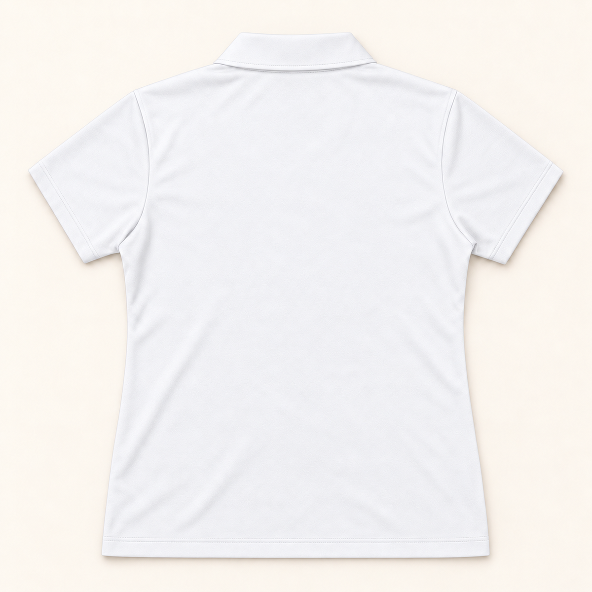 WhiteFyr Women's Performance Polo - Short Sleeve in White — AI-assisted back studio mockup